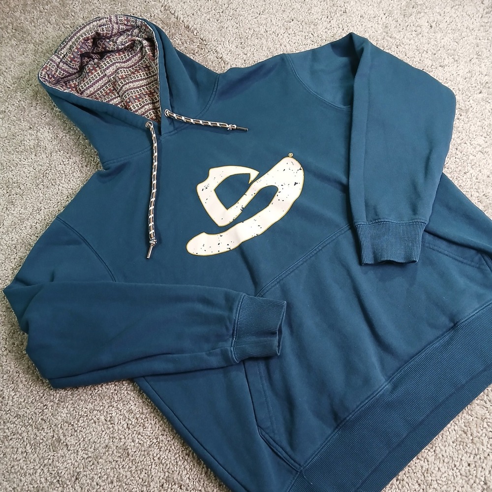 Hooey Mens Pullover Hoodie Teal Blue Southwestern Lined Hood Logo Sweatshirt M